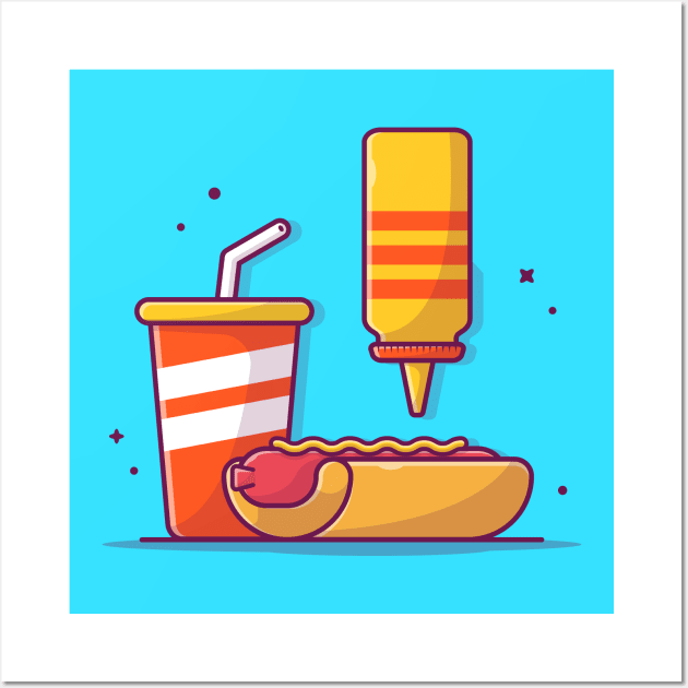 Hot Dog With Mustard And Soft Drink Cartoon Wall Art by Catalyst Labs